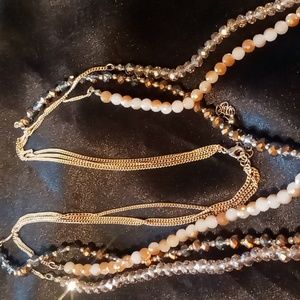 Loft layered necklace glass beaded crystal cut & opalescent gold layered chain.